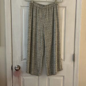 Eileen Fisher Black & Ivory Elastic Waist Tencel Rayon Wide Leg Crop Pants EUC S